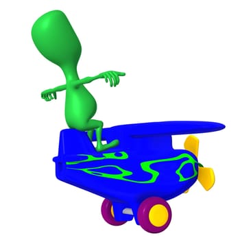 Behind view green puppy posing on blue airplane