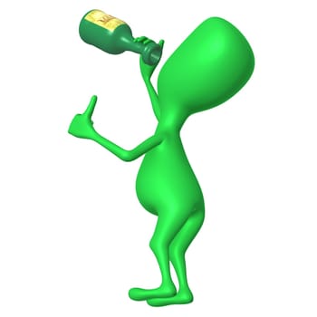 Leftt side view puppy drinking from rum bottle