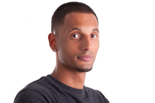 Close up portrait of a young african american man, isolated on white background