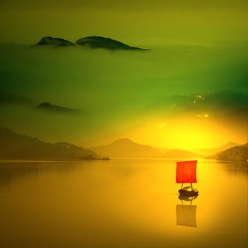 Fisherman on the lake for adv or others purpose use
