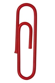 Red paper clip isolated on white background
