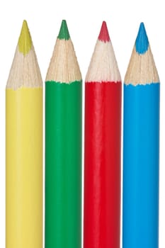 yellow,green,red and blue pencil isolated on white background