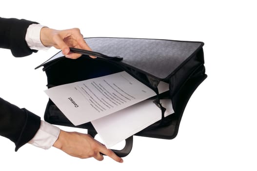 Suitcase with blank contracts for new employees