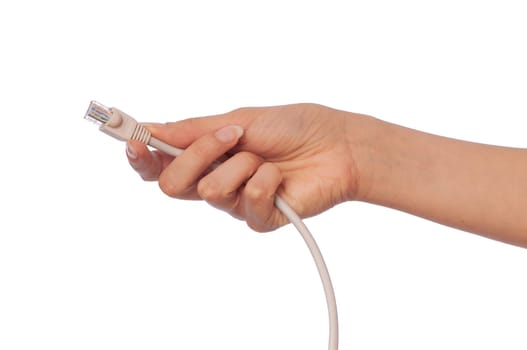 woman holding LAN cords in the hand