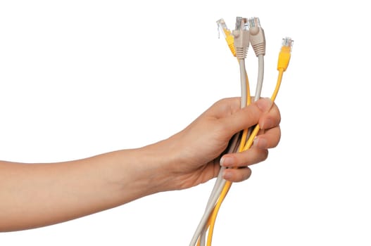 woman holding LAN cords in the hand
