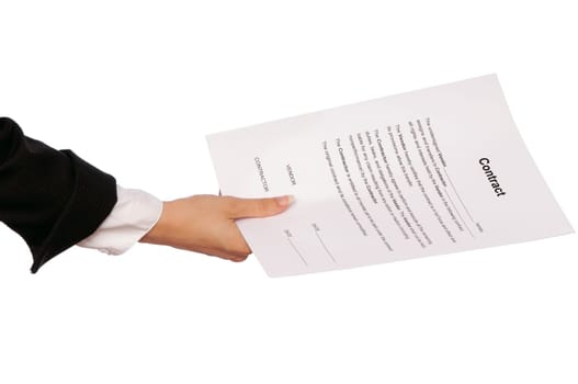 The managing director giving her partner a contract for signing