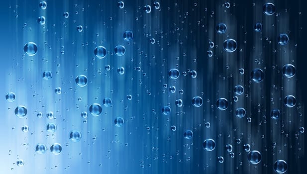 motion blue water drops in the rain on the window