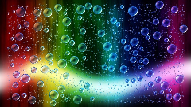 Many cheerful colors of raindrops on the window