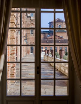 Terrace of Reggia di Venaria near Turin, Italy, seen from inside