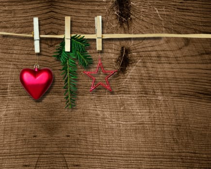 Christmas old wood and red stars