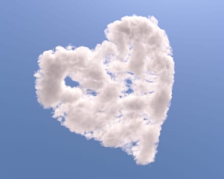 Heart shaped cloud, isolated on blue background