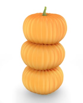 Three orange pumpkins isolated on white background