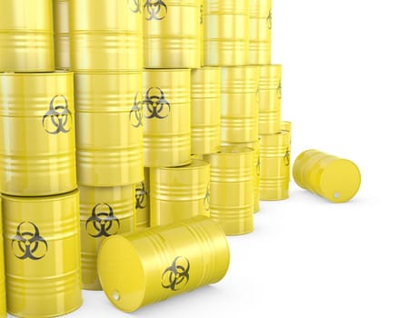 Barrels with biohazard symbol, isolated on white background