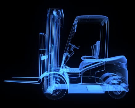 Fork lift truck, side view,  x-ray version