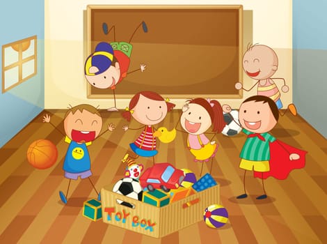 detailed illustration of kids in a classroom