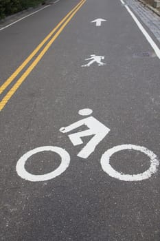 White painted signs for bike and rollerblades line