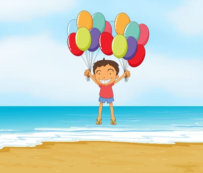 illustration of an ocean and a boy in a beautiful nature