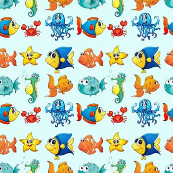 illustration of a various sea animals on a white background