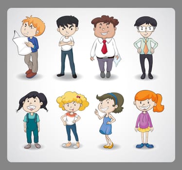 illustration of various persons on a white background