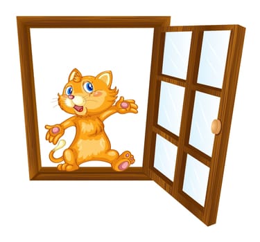 detailed illustration of a cat in a window