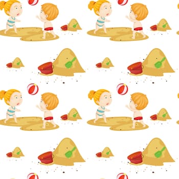 illustration of kids and bucket on a white background
