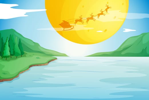 illustration of a river and a moon in a beautiful nature