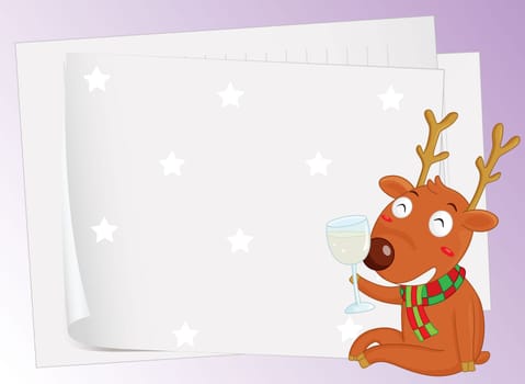illustration of paper sheets and a reindeer on a color background