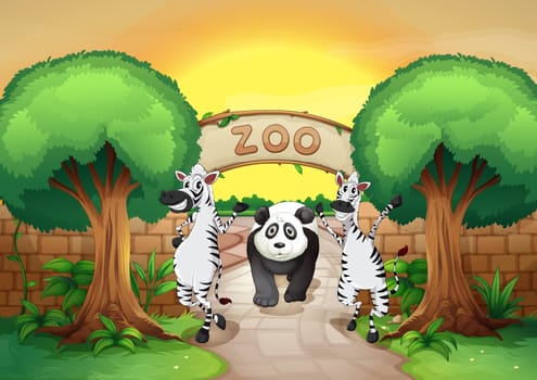 illustration of a zoo and the animals in a beautiful nature