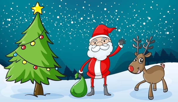 detailed illustration of a reindeer and santaclause