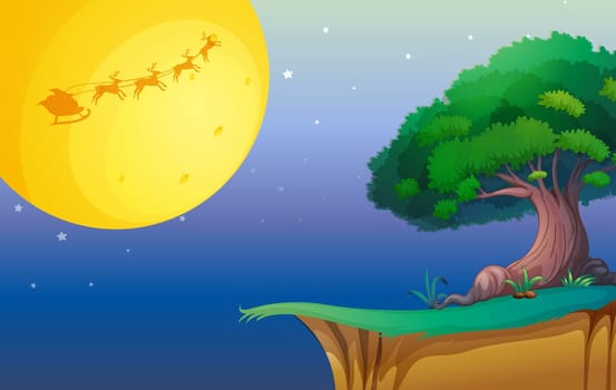 illustration of a moon and a tree in a beautiful nature