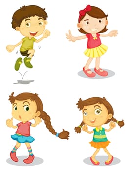 illustration of four kids on a white background