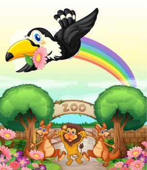 illustration of a zoo and the animals in a beautiful nature