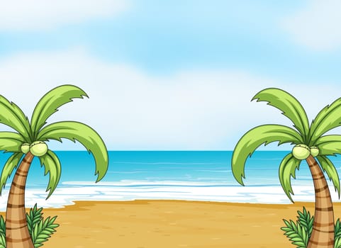 illustration of an ocean and a beach in a beautiful nature