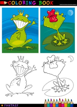 Coloring Book or Page Cartoon Illustration of Frog Prince Fairytale Characters
