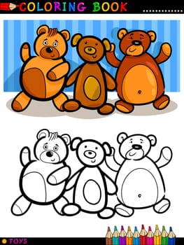 Coloring Book or Page Cartoon Illustration of Cute Teddy Bears Toys
