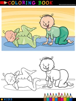 Coloring Book or Page Cartoon Illustration of Cute Babies and Children