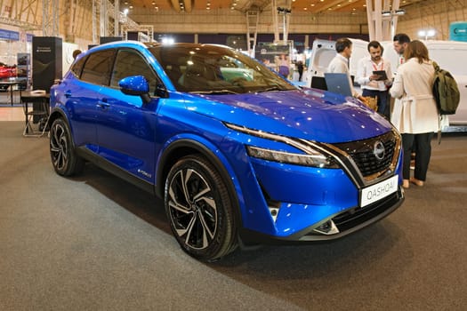 Lisbon, Portugal - May 12, 2023: Nissan QASHQAI e-POWER electric car on display at ECAR SHOW - Hybrid and Electric Motor Show