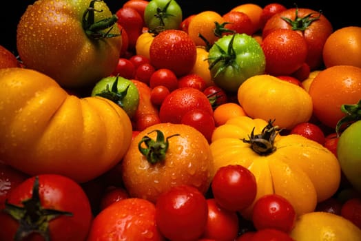 Extreme macro tomatoes variety background. Fresh food, ripe raw organic vegetable harvest. Farming, agriculture concept. Maturation process. High quality