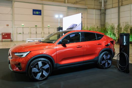 Lisbon, Portugal - May 12, 2023: Volvo C40 Recharge electric car on display at ECAR SHOW - Hybrid and Electric Motor Show