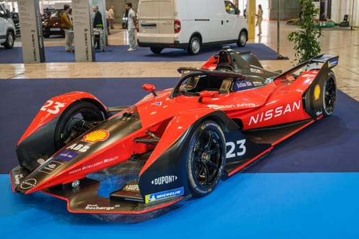 Lisbon, Portugal - May 12, 2023: Nissan Formula E electric racing race on display at ECAR SHOW - Hybrid and Electric Motor Show