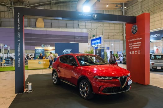 Lisbon, Portugal - May 12, 2023: Alfa Romeo Tonale electric hybrid car on display at ECAR SHOW - Hybrid and Electric Motor Show
