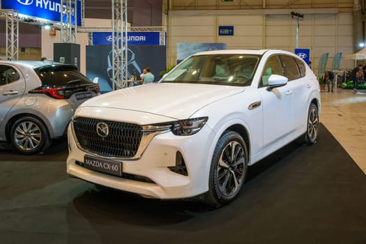 Lisbon, Portugal - May 12, 2023: Mazda CX-60 hybrid electric car on display at ECAR SHOW - Hybrid and Electric Motor Show