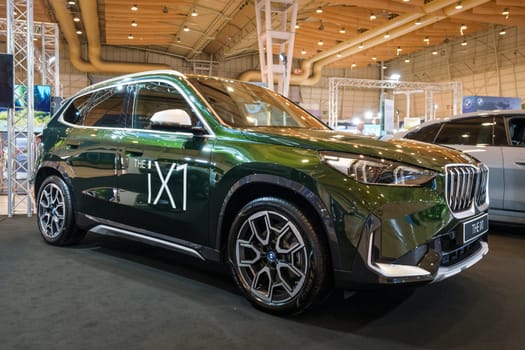 Lisbon, Portugal - May 12, 2023: BMW iX1 electric car on display at ECAR SHOW - Hybrid and Electric Motor Show