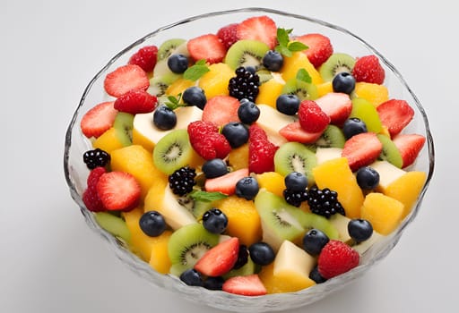 Colorful fruit salad isolated in white background - Generative AI