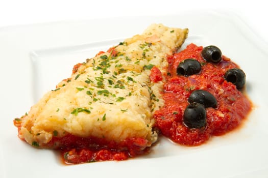 cooked cod loins with home made tomato sauce