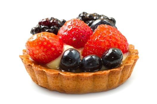 Fresh fruit tart on white background