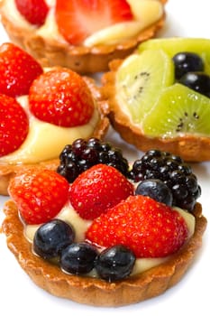Fresh fruit tart on white background