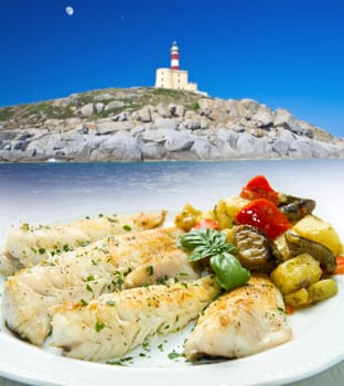 Tasty healthy fish fillet with vegetables