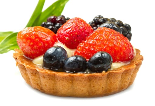 Fresh fruit tart on white background