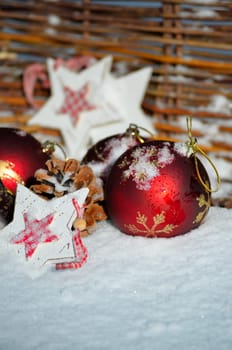 Christmas decoration in the fresh snow